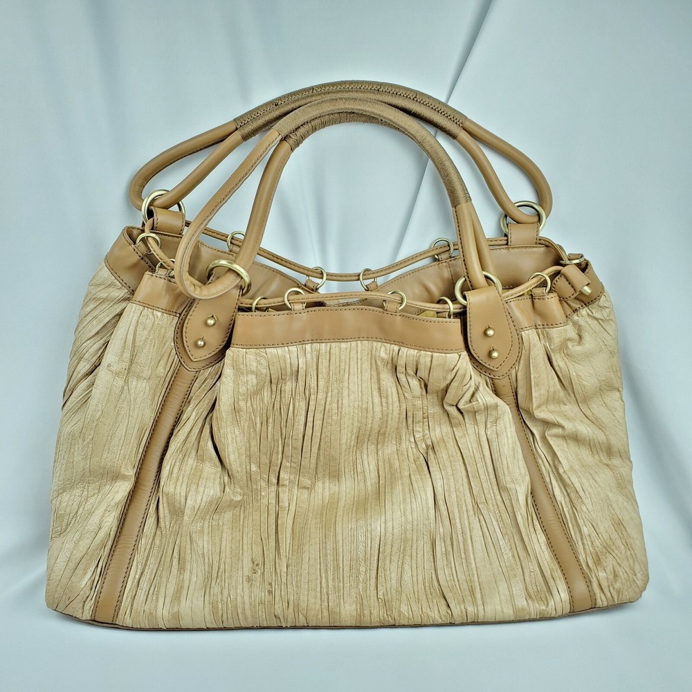 Donald Pliner Large Texture Leather Hobo Bag Wave Pleat Satchel Shoulder Purse‎